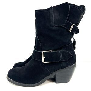 DOLCE VITA Biker Boots Womens 9 Motorcycle Black Riding Suede Buckles‎ Silver
